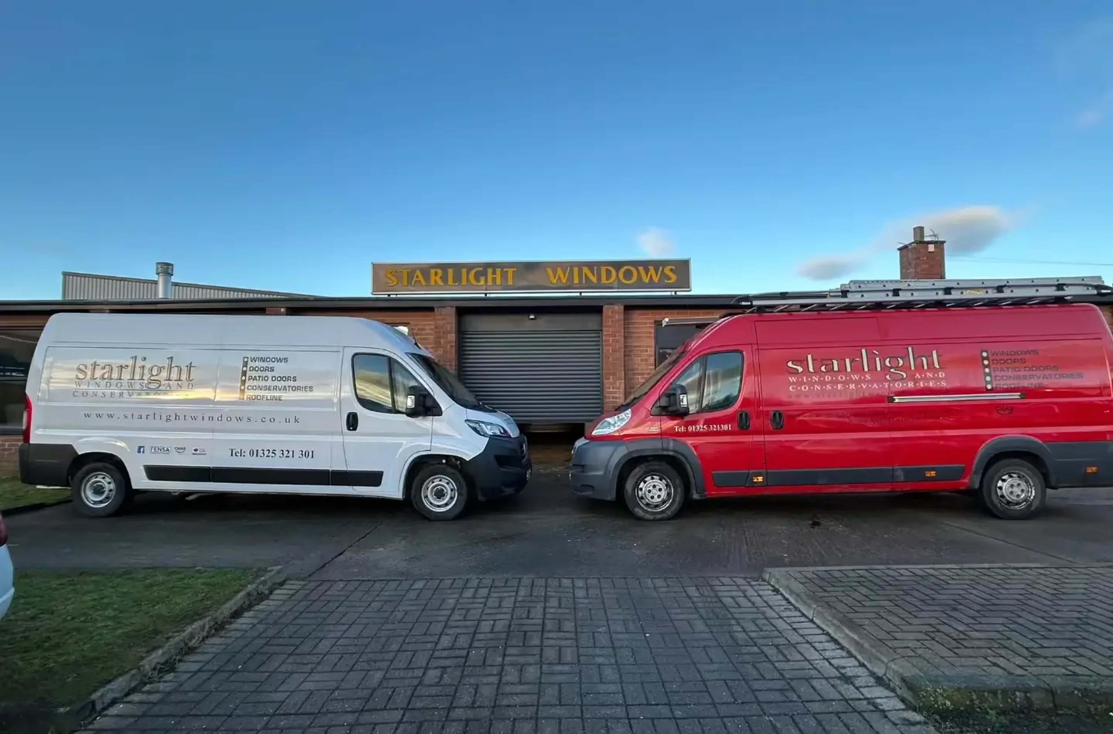 Starlight Windows Vans parked outside the Showroom in Newton Aycliffe