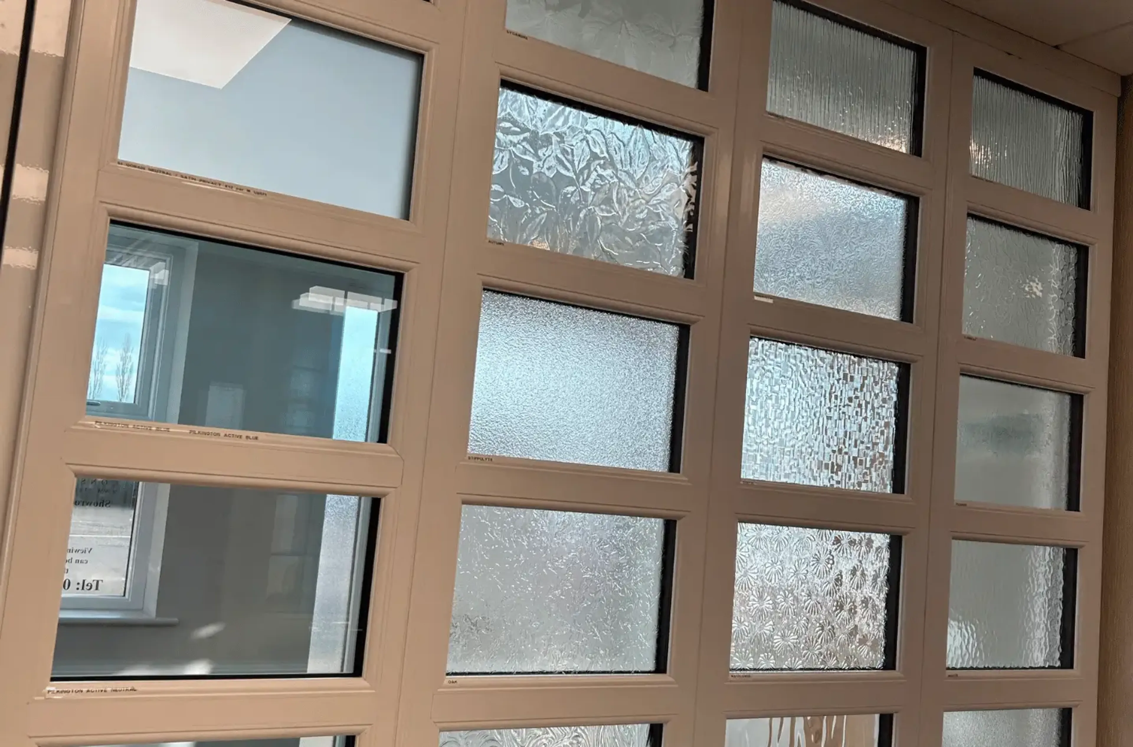 Obscure pattern glass in Starlight Windows Showroom display