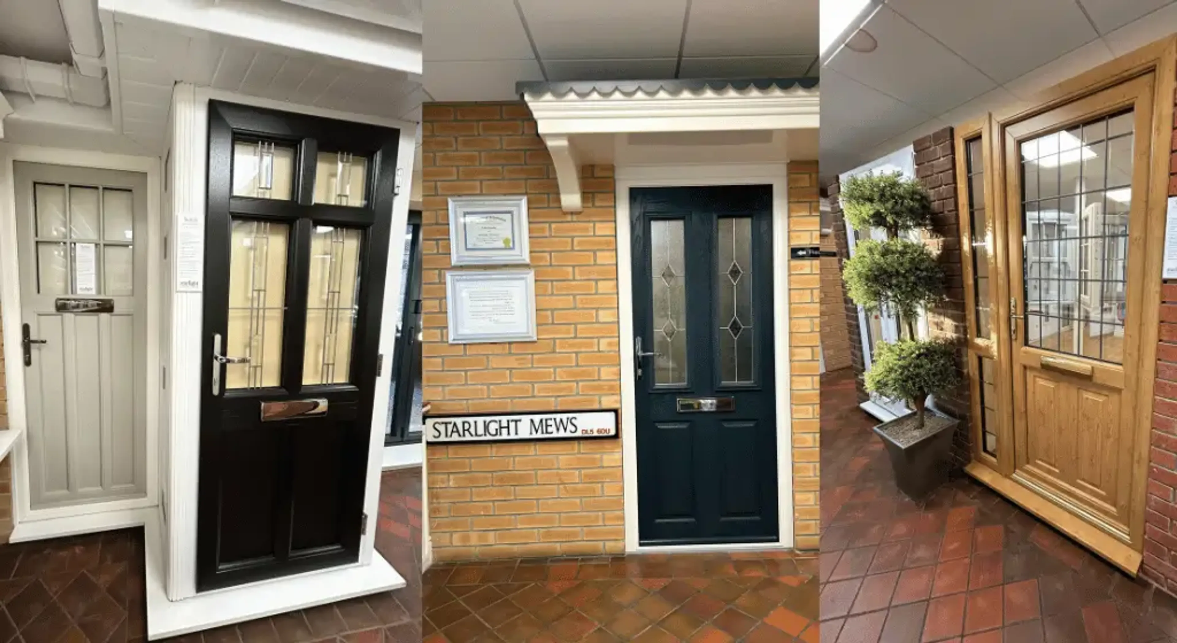 A disply of uPVC and Composite Doors at Starlight Windows Showroom in Newton Aycliffe